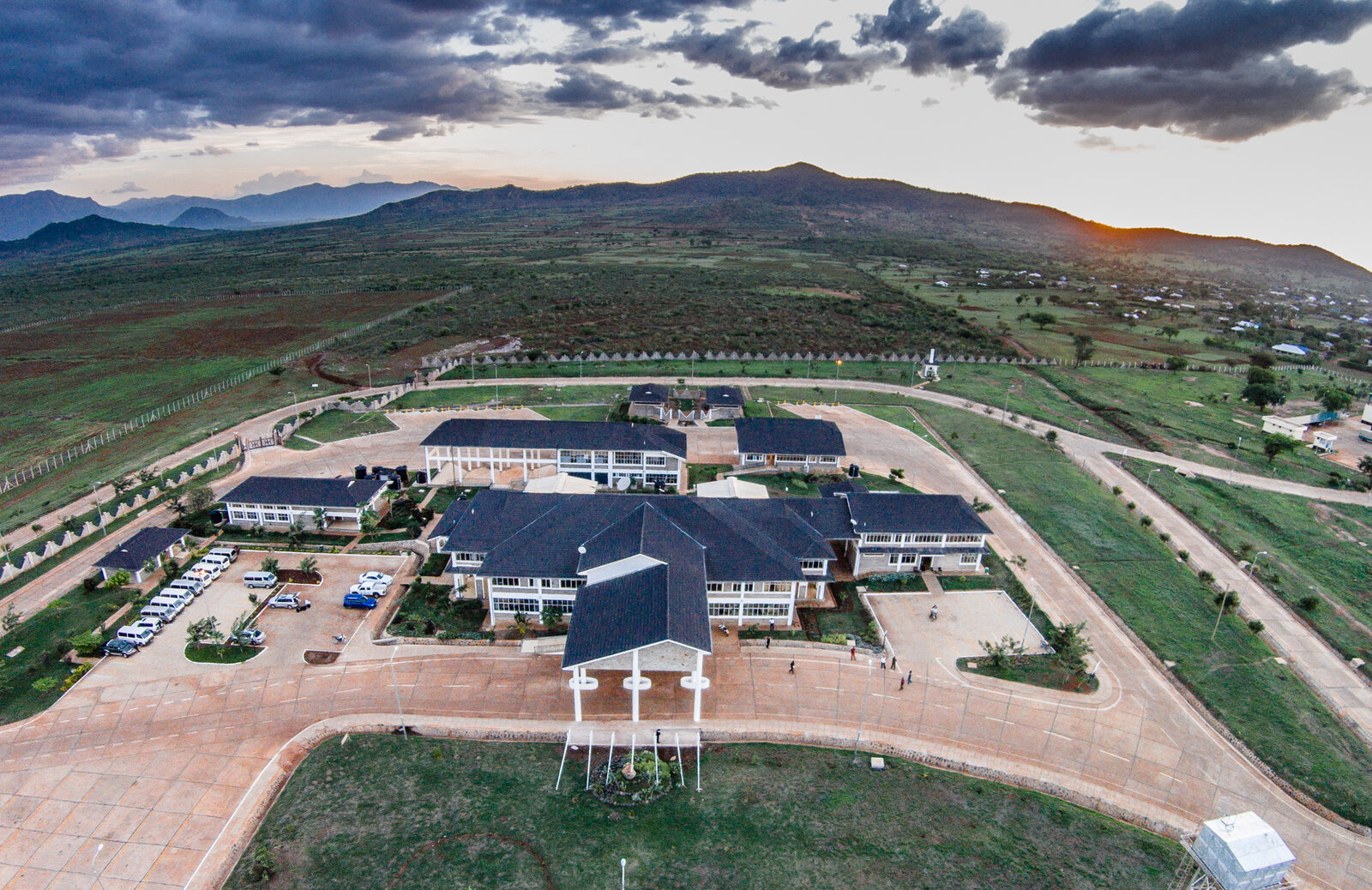Aerial view of the Taveta–Holili One-Stop Border Post between Kenya and Tanzania.